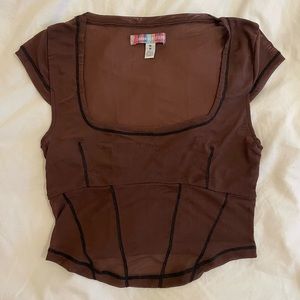 UO Nyla Mesh Cropped Corset Top